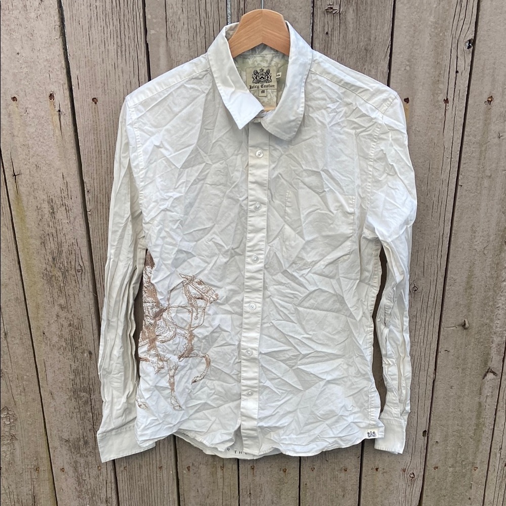 Y2K Juicy Couture Casual Button Down with Embroidered Solider on Horse Detail